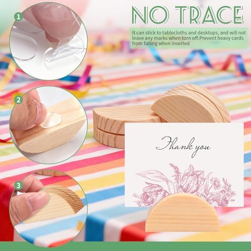 24Pcs Wood Table Number Stands, Wood Place Card Holders Include Traceless Adhesive Stickers, Semicircular Design Place Card Holders for Wedding, Ceremony, Birthday, Party, Events