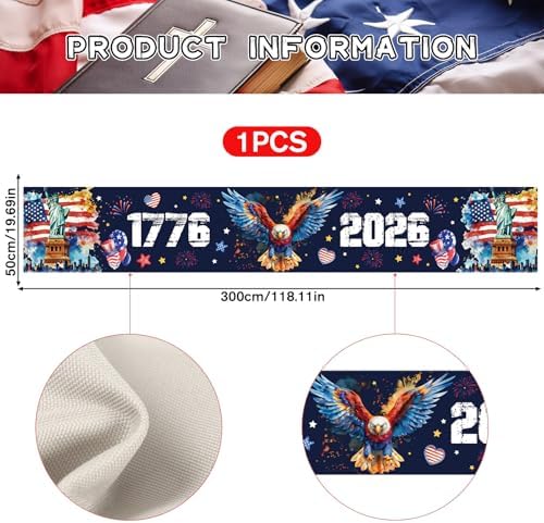 250th Anniversary America Banner, 1776-2026 USA 250 Years Patriotic Potio Banner, 4th of July Memorial Day Eagle Flag for Home Indoor Outdoor Party Decor Supplies