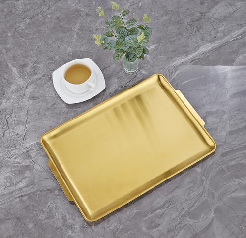 16.3" x 11" Large Serving Platters, Stainless Steel Heavy-Duty Large Serving Trays, Gold Rectangular Plates for Food, Fruit, Party, Wedding, Christmas, Chip and Scratch Resistant