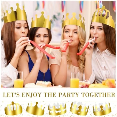 Crtiin 300 Pcs Gold Paper Crowns Bulk for Adult Kids Party, Stylish Style