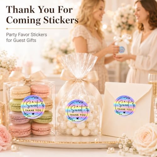 100 x A Sweet Thank You Embossed Sticker Labels Wedding Party Shower Favor Raised Gold Foil Stickers Sweet Treat Sticker for Wedding 1.57” (Holographic)