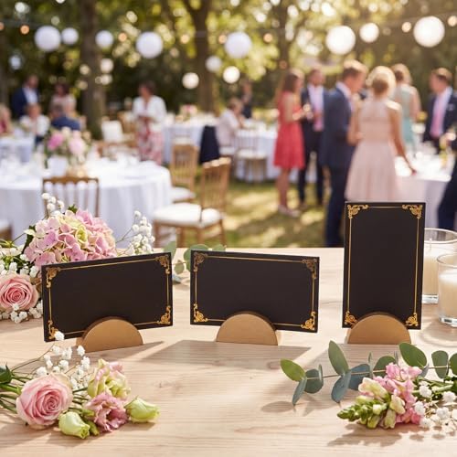Colingmill 24 Pcs Wooden Table Number Stands with Tented Cards,Gold, Black