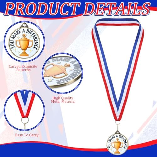 20 Pcs You Make a Difference Medals Bulk 2'' Employee of the Month Award Enamel Star Recognition Medals with Neck Ribbon Trophy Prizes Gift for Colleague Coworker Team Retirement Competitions