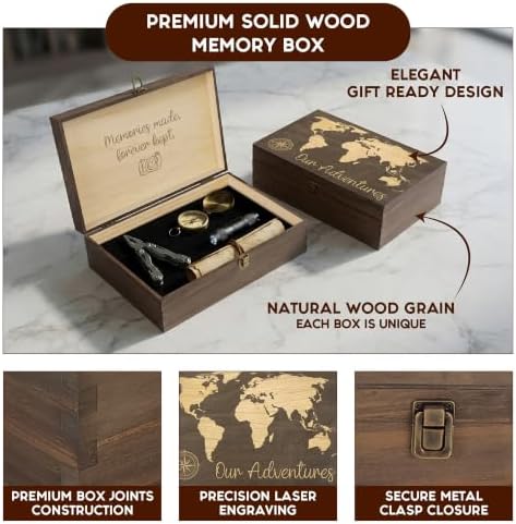 Our Adventure Engraved Wooden Keepsake Box, Memory Storage Box with Inside Engraving, Wooden Treasure Box for Travel Memories, Photos, Souvenirs, Couples & Special Moments, X-Large 14.15 x 9.5 x 4.5"