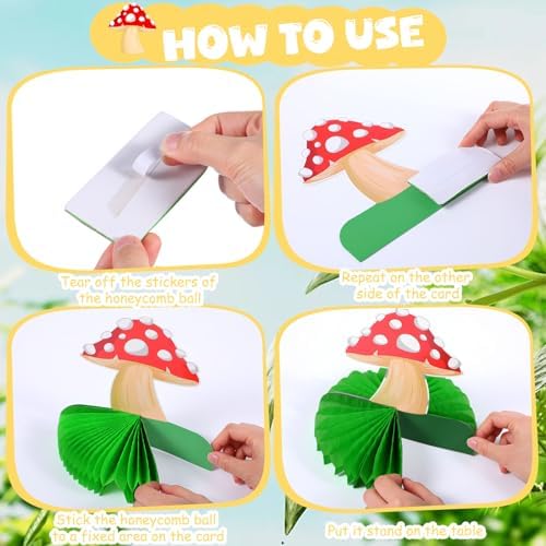 Faccito 9 Pcs Mushroom Party Decorations Mushroom Honeycomb Centerpieces Enchanted Forest Decorations Table Topper for Fairy Jungle Wonderland Baby Shower Garden Decor