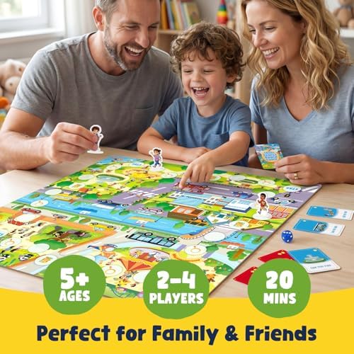 Town Search Board Games, Family Games for Kids Ages 5 6 7 8-12, 2-4 Players, Educational Board Game for Boys Girls 5+, Back to School Gifts for Classroom & Family Nights & Parties