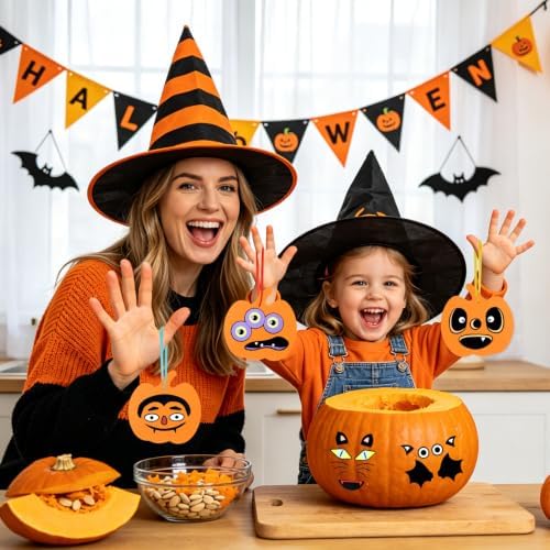 DIYASY 24 Pcs Pumpkin Craft Kits for Kids, Halloween DIY Foam Stickers Arts