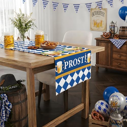 Oktoberfest Decorations - Oktoberfest Table Runner | Blue and White Tablecloth for October Festival Party Decorations - Bavarian German Beer Party Accessories Decor Favors Supplies