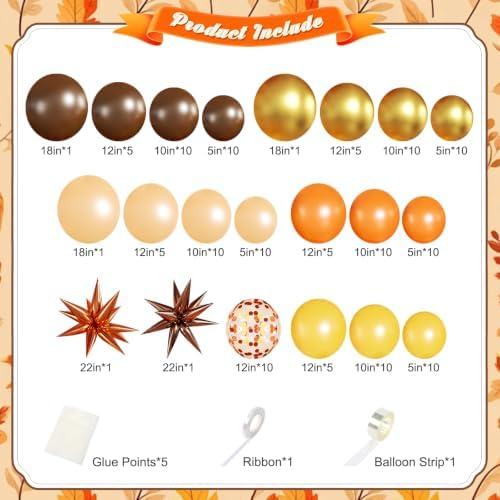 Fall Balloon Arch Kit, Orange Brown Balloons for Fall Decorations