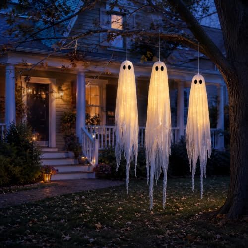 Halloween Decorations Outdoor 3 Pack Larger Pre-Assembled Hanging Ghosts