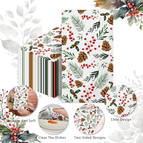 100pcs Christmas Pinecone Berry Paper Napkins
