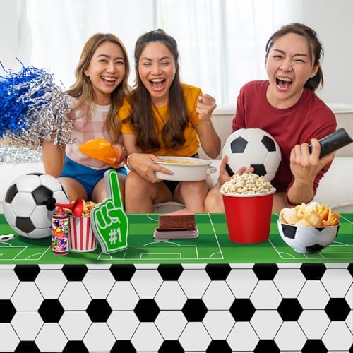 3 Pcs Soccer Table Cloth 54 x 108 Inches Disposable Plastic Rectangular Tablecloth Soccer Birthday Party Decorations Sports Theme Party Table Covers for Boys Sports Theme Birthday Supplies