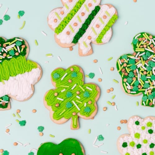 Sweets Indeed St Patricks Day 6 Cell Sprinkles Jar – Green Shamrock Quins, Green and Gold Sugar, Circle Quins and Nonpareils for Baking & Decorating Cupcakes, Cookies, Cakes & Desserts – 6.45 ounces