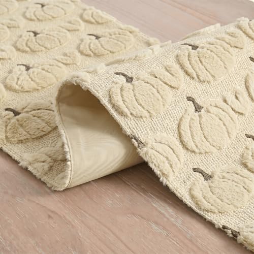 Artoid Mode Beige Soft Faux Fur Fall Table Runner 13x120 Inch