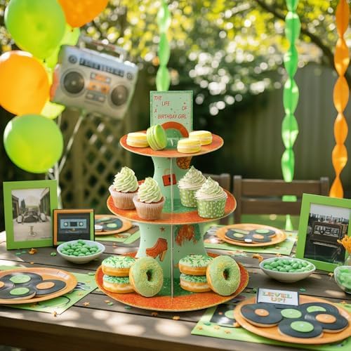 Happy Birthday Cupcake Stand - 3 Tier The Life of A Birthday Girl Dessert Holder Girl's Birthday Party Cardboard Cake Stand Orange Glitter Cupcake Display for Girls Women Party Decorations