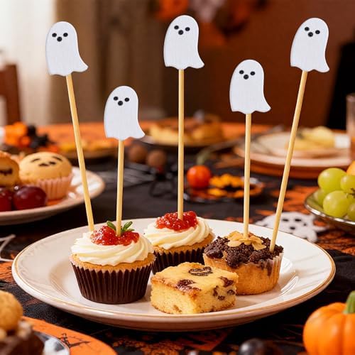JtmyAota 100 Pack Ghost Cocktail Picks, Halloween Toothpicks for Appetizers
