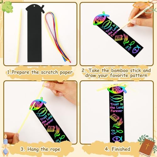 AUGSUN 96Pcs Religious Easter Scratch Bookmarks Christian Crafts for Kids