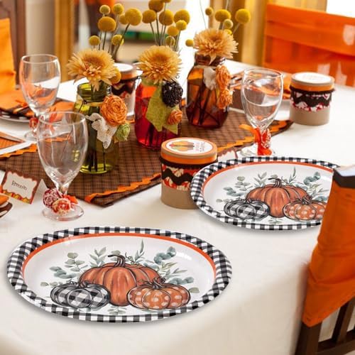 Dereinwo 50 Pcs Fall Paper Plates and Napkins Set,Thanksgiving Plates