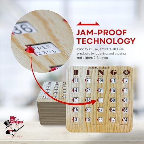 MR CHIPS Jam-Proof Fingertip Slide Bingo Cards with Sliding Windows 50 Pack in Tan Style