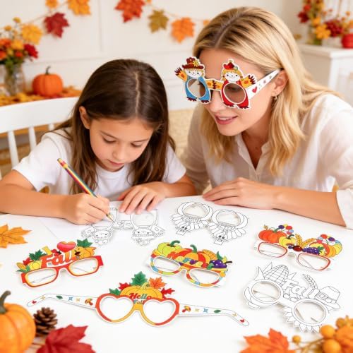 32Pcs Fall Thanksgiving Craft Bulk Coloring Glasses DIY Arts Kit for Kids