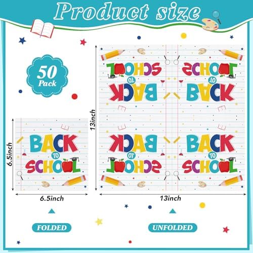 Natnarr 50 Pcs Back To School Napkins, 6.5 Inch First Day of School Napkins