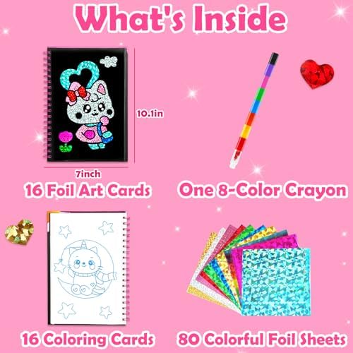 FUNNYB&G Foil Art Craft Kit for Kids, Sparkly Birthday Gift Toy for Girls