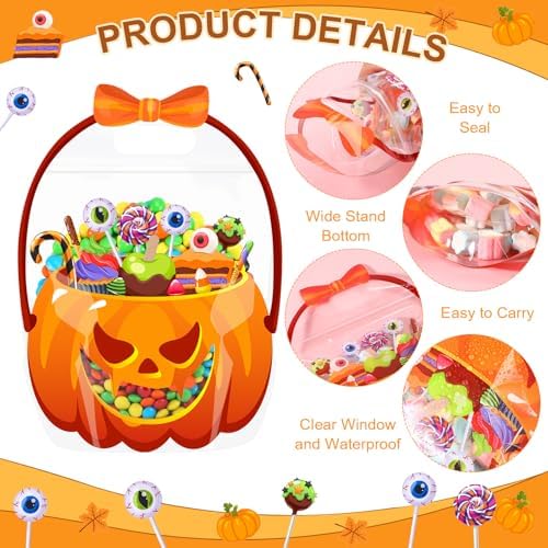 Fuutreo 36 Pcs Halloween Treat Bags with Handles, Pumpkin Plastic