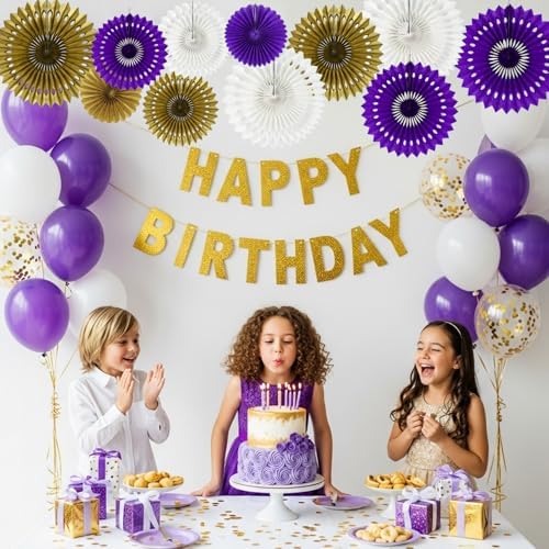 BEISHIDA Honeycomb Round Paper Fans Purple Gold Hanging Party Decoration