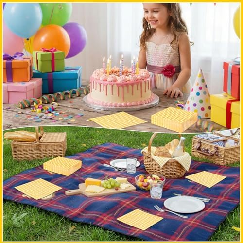 NatNarr 80 Pk Gingham Napkins Yellow Napkins Disposable, 6.5"