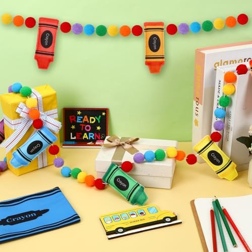 Jansun 8.2ft 3D Back to School Felt Crayon Pre-Strung Garland