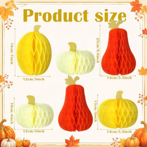 Fourluoo 6 Pcs Fall Table Centerpiece Pumpkin Decorations 3D Paper Pumpkin Honeycomb Standing for Autumn Harvest Party Kitchen Tabletop Home Decor
