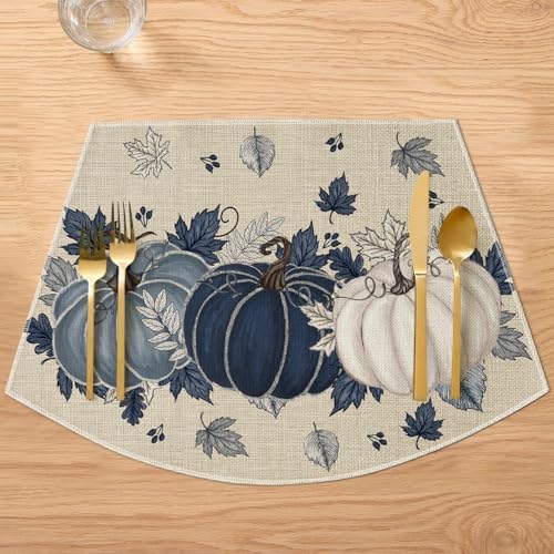 Artoid Mode Navy Blue Pumpkins Fall Wedge Placemats Set of 4-12 x 18 Inch