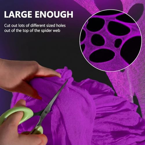Glow in The Dark Purple 1000 Sqft Uncut Giant Spider Web Halloween Decorations Outdoor with 1 Black Light &10 Ground Nails Stretchy Beef Cloth Netting DIY for Yard Party