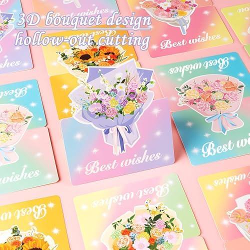 12 Pack Greeting Cards, Floral Bouquet Rainbow Gradient Design, Best Wishes for Birthday, Graduation, Mother's Day, Father's Day, Women's Day, Teachers' Day, New Year, Christmas, Thanksgiving Day, Valentine's Day, Wedding