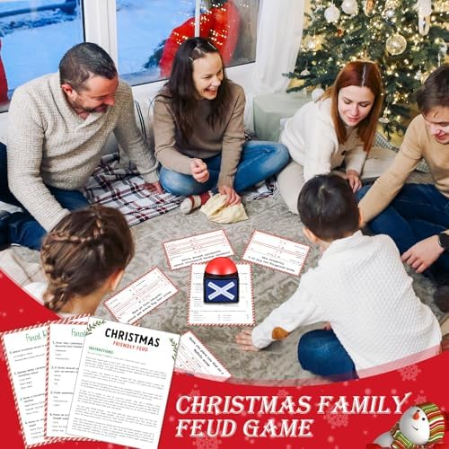 Syhood Christmas Friendly Feud Card Game with 2 Answer Buzzers