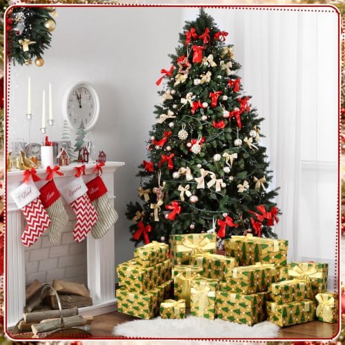Cholemy 6 Pcs Christmas Nesting Gift Box, Green Pine Tree, Gold