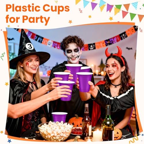 50 Pcs Purple Plastic Cups, 12 oz Disposable Cups for Party