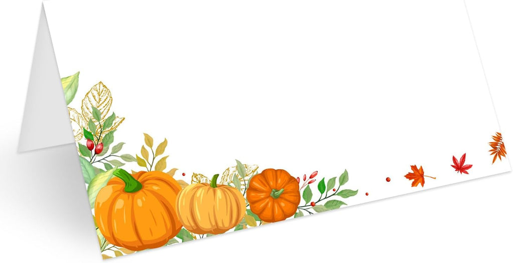 25Pcs Fall Pumpkin Place Cards, Thanksgiving Tented Name Cards, Rustic Seating Card for Wedding Baby Shower Autumn Party Table Setting, 2.1 x 3.5 Inch Folded -17