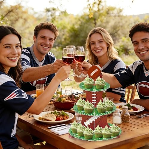 Football Cupcake Stand Decorations, 3 Tier Sports Football Cupcake Stand DIY Cake Stand Holder Tower Cardboard Dessert Serving Cookie Tray Holder for Sports Football Theme Birthday Party Decorations