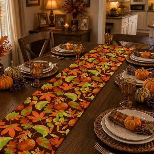 Fall Decor - Autumn Leaves Table Runner | Fall Decorations for Home Indoor Outdoor | Thanksgiving Friendsgiving Table Centerpieces Backdrop for Kitchen Dining Room Office