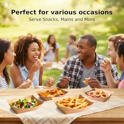 250 Pack 3lb Paper Food Boats - Grease-Resistant Food Trays,Heavy-Duty Food Trays Disposable for Hot Dog,Hamburger,Sandwiches,Nacho,Fries,Onion Rings or Other Snacks