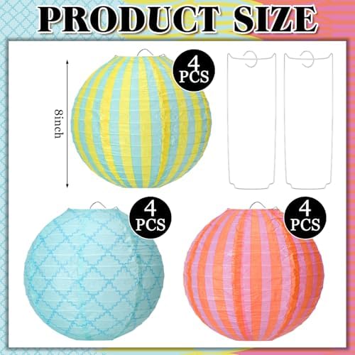 Baquler 12 Pcs Summer Pool Hanging Lanterns Decorations, Funny Colors