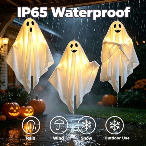 Solar Light Up Swinging Ghost, Halloween Outdoor Decor