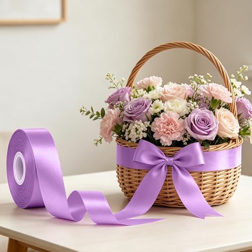 30Yards 1In Lavender Satin Ribbon for Flower Bouquet Wedding Easter Crafts