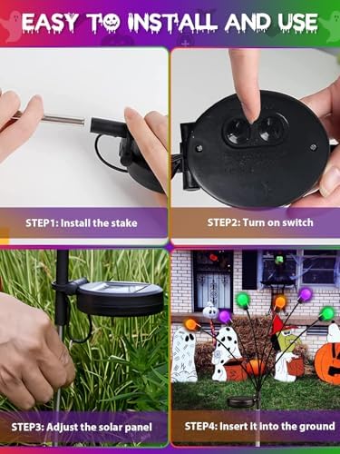 6PK Halloween Decorations Outdoor Solar Firefly Lights Orange Purple Green