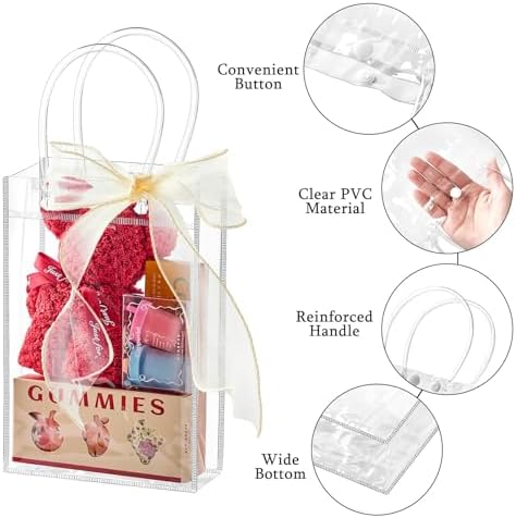 Ohuimrt 50 Pack 4.9" x 3.15" x 7.5" Clear Plastic Gift Bags with Handles