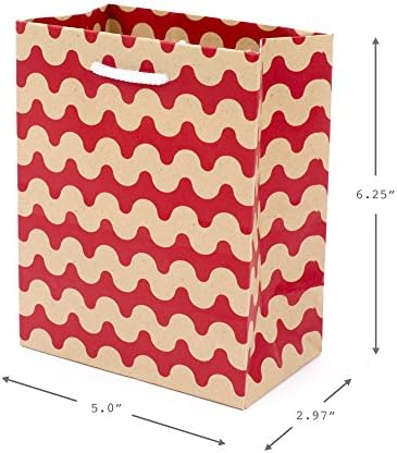 Hallmark 6" Small Holiday Gift Bag Set (Pack of 5; Red, White and Kraft) Snowflakes, Stripes, Merry (5XGB1798)