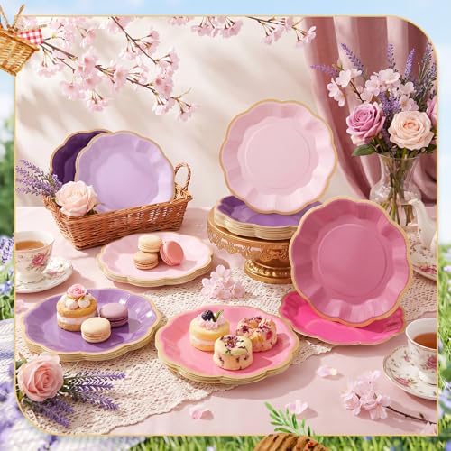 72 Pcs Pink and Purple Paper Plates 9 Inch Disposable