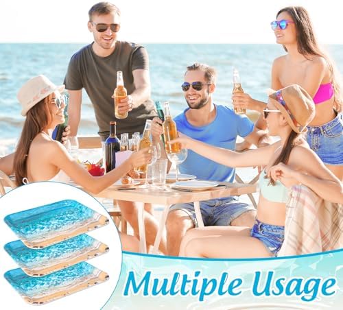 JarThenaAMCS 3Pcs Summer Beach Serving Trays Reusable Serving Dishes Ocean Wave Sand Seashell Starfish Platter for Outdoor Party Serving Food Snacks Fruits Dessert