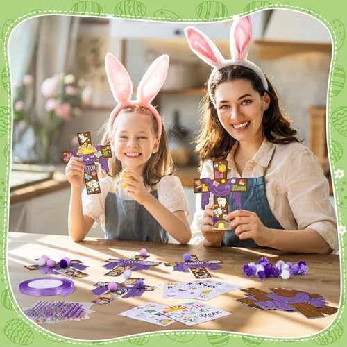 Funrous 48 Sets Crafts Kit Paper Crafts DIY Make Your Own Hanging Ornaments with Pompoms Diamond Stickers for Holiday Classroom Activities Party Favors, Easter Jesus